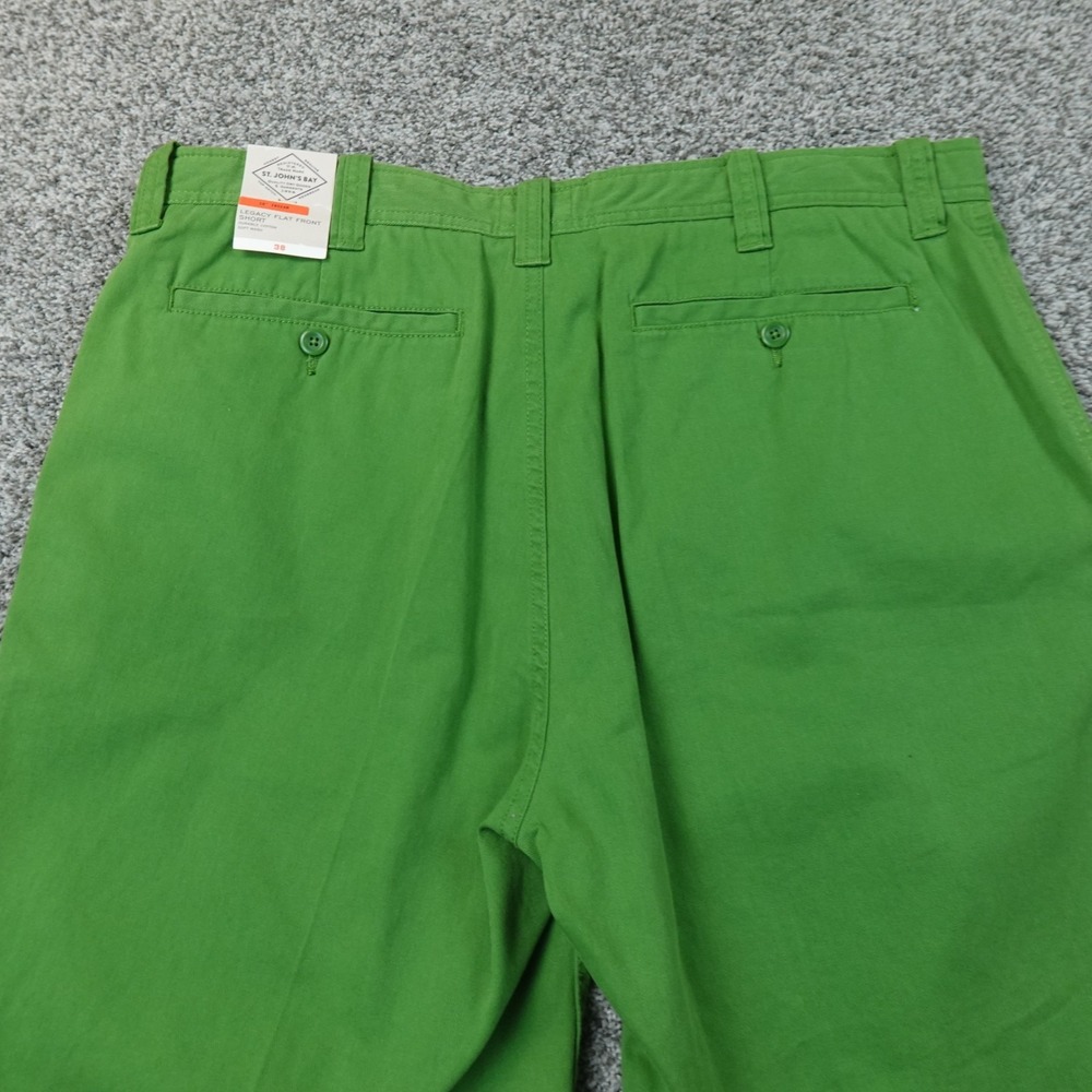 NEW St Johns Bay Shorts Mens 38 Green Flat Front Chino Golf Casual Preppy Dad
